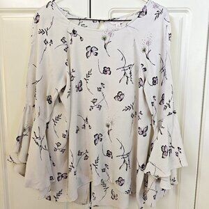 Lauren Conrad White Top with Lavender Butterflies, Size Medium, New
